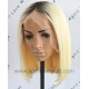 Virgin blonde lace front wig bob hair with dark roots 130% density preplucked hairline BB015