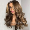 Light Brown Highlight Virgin Human Hair Glueless 13x4 lace front wig BW0032