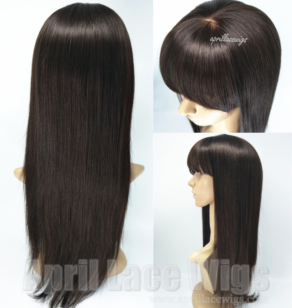 Indian virgin human hair full lace wigs with bangs