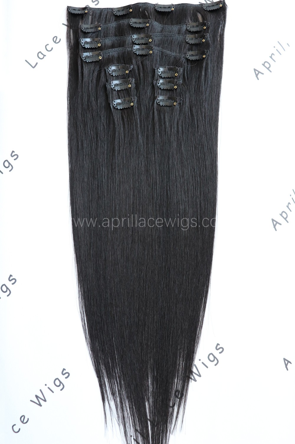Silk straight human hair clips in hair extensions