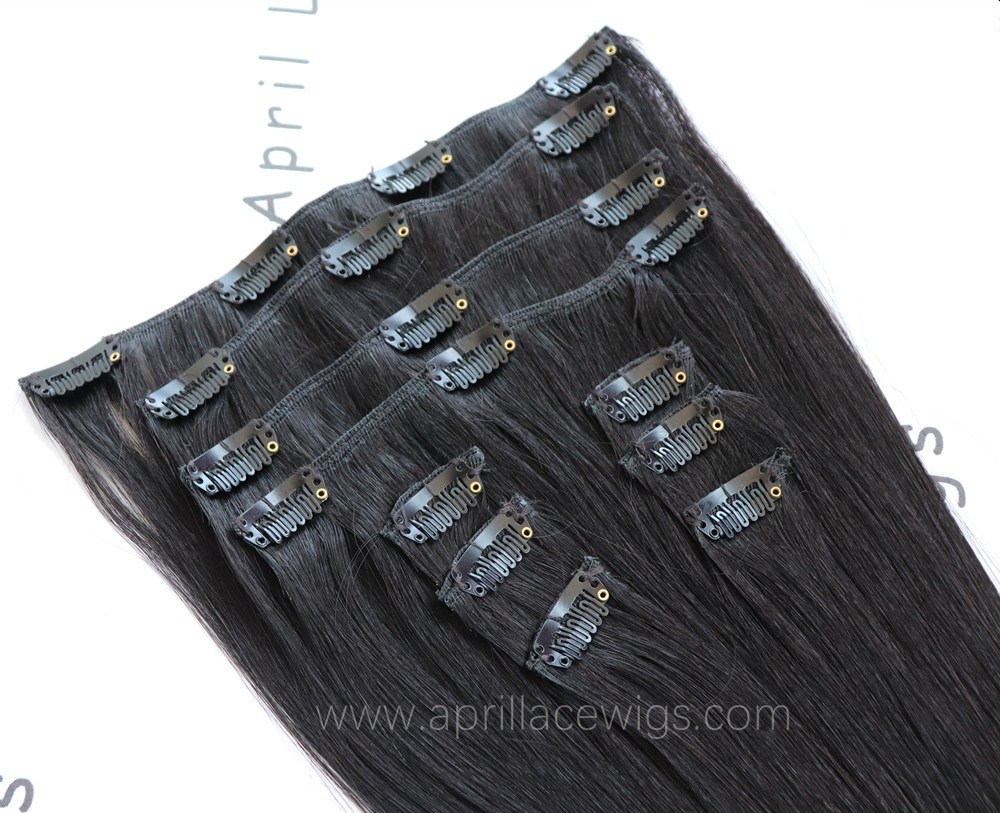 Silk straight human hair clips in hair extensions