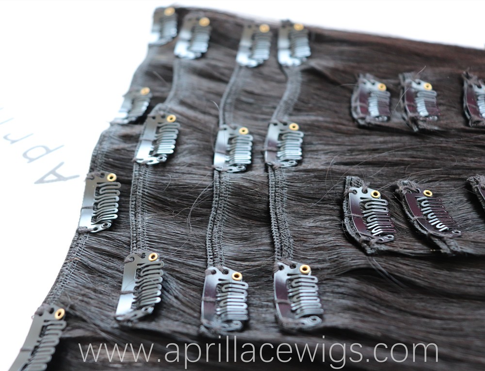 Silk straight human hair clips in hair extensions