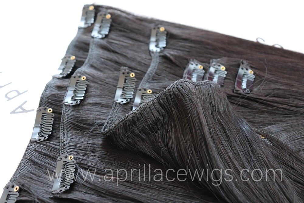 Silk straight human hair clips in hair extensions