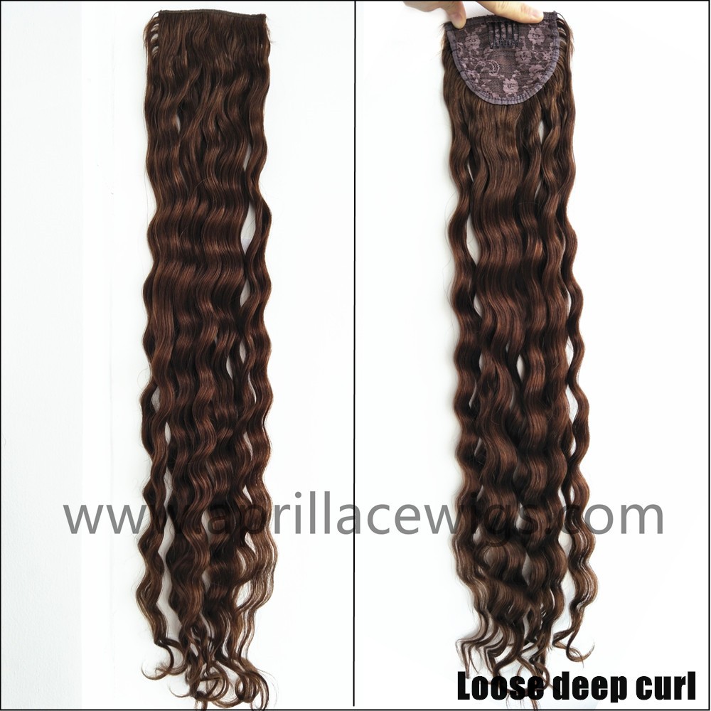 loose deep wave ponytail, wrap ponytail