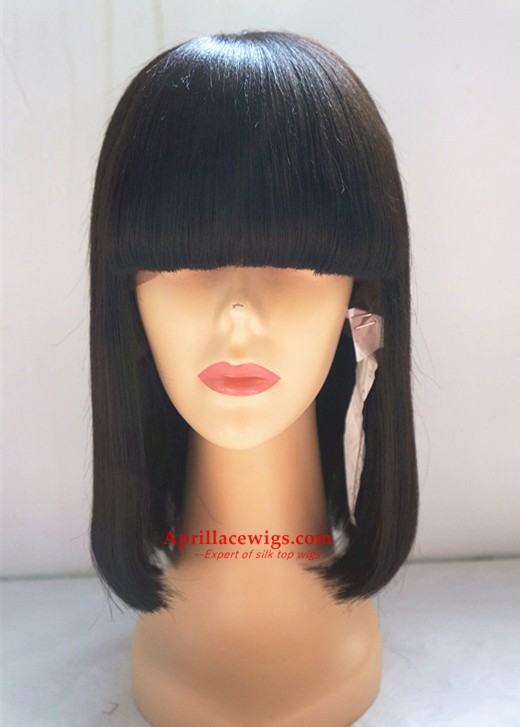 Blunt cut bob hair with bangs