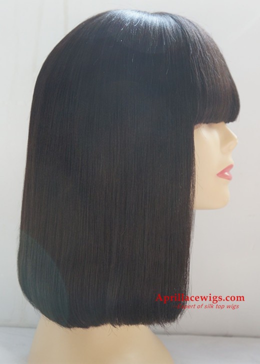 Blunt cut bob hair with bangs