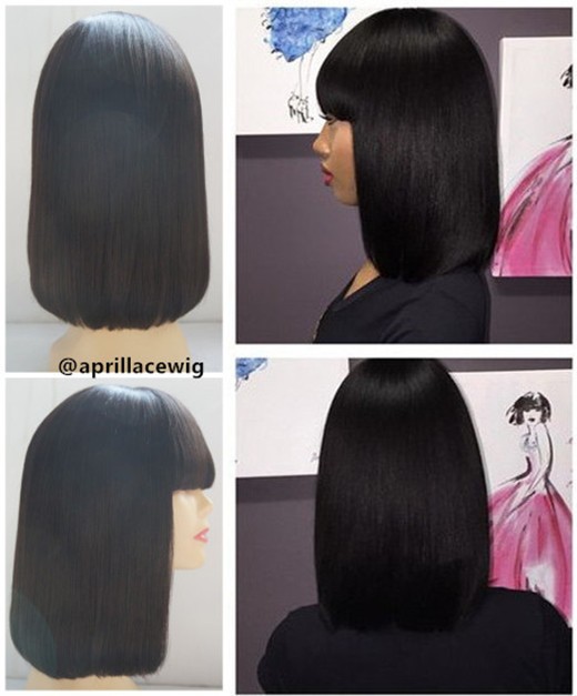 Blunt cut bob hair with bangs