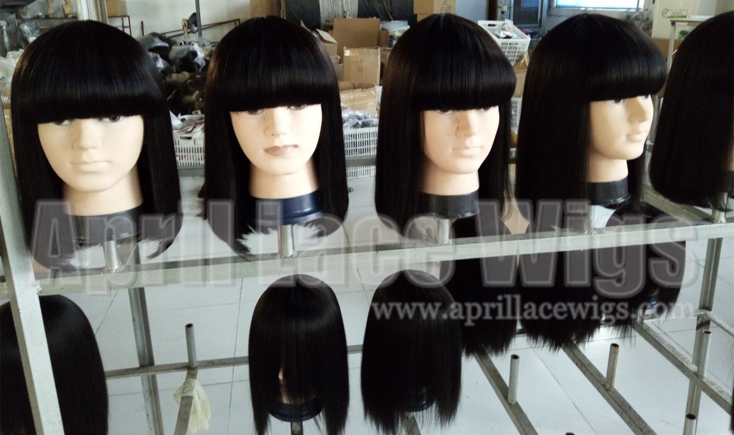  Indian remy blunt cut bob hair with bangs full lace wig