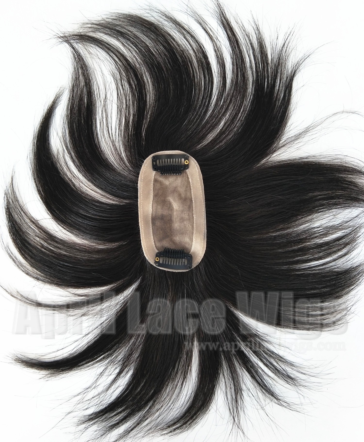 Poly PU around straight hair oval silk top topper with clips Poly PU around straight hair oval silk top topper with clips
