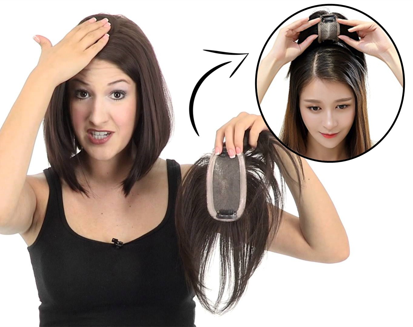 Poly PU around straight hair oval silk top topper with clips Poly PU around straight hair oval silk top topper with clips