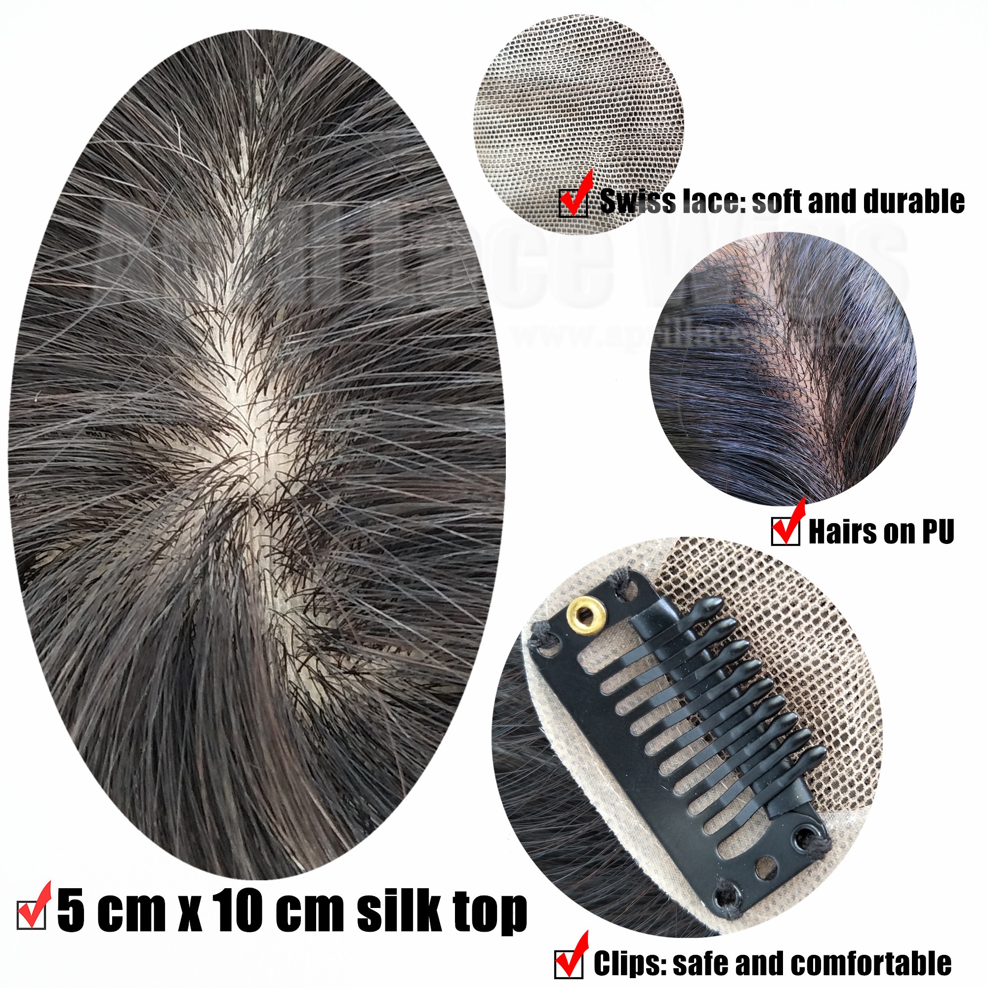 Poly PU around straight hair oval silk top topper with clips Poly PU around straight hair oval silk top topper with clips