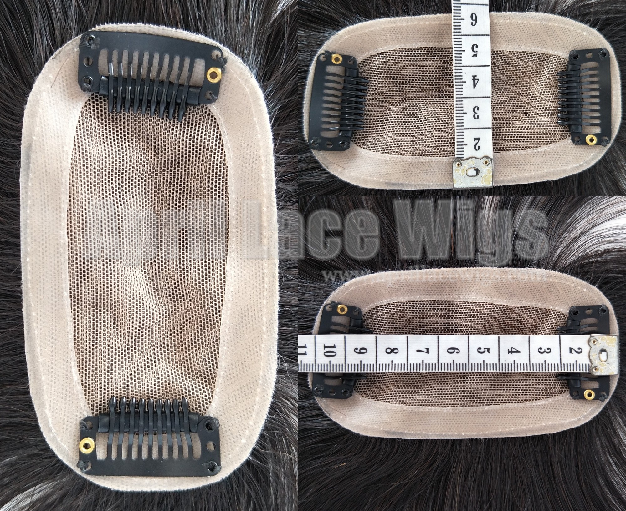 Poly PU around straight hair oval silk top topper with clips Poly PU around straight hair oval silk top topper with clips
