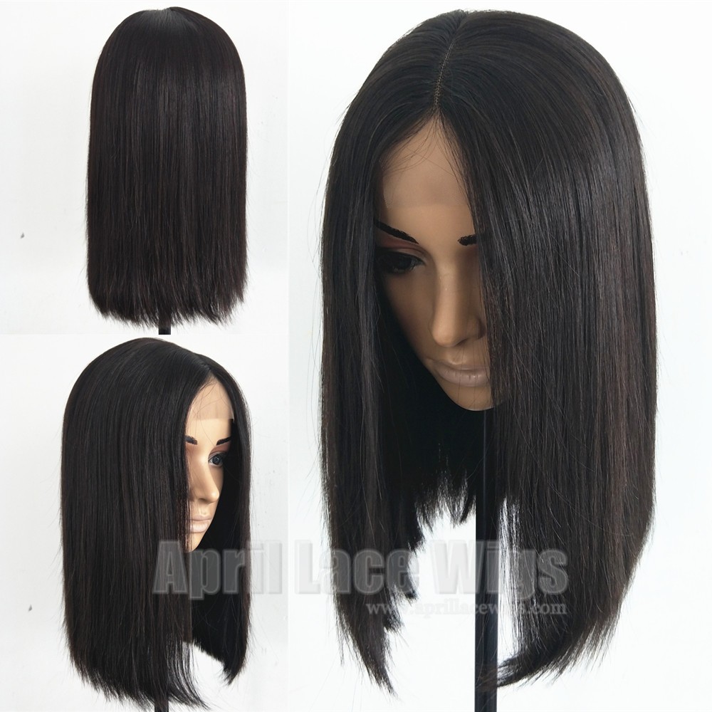 Brazilian virgin natural color blunt cut bob lace front wig