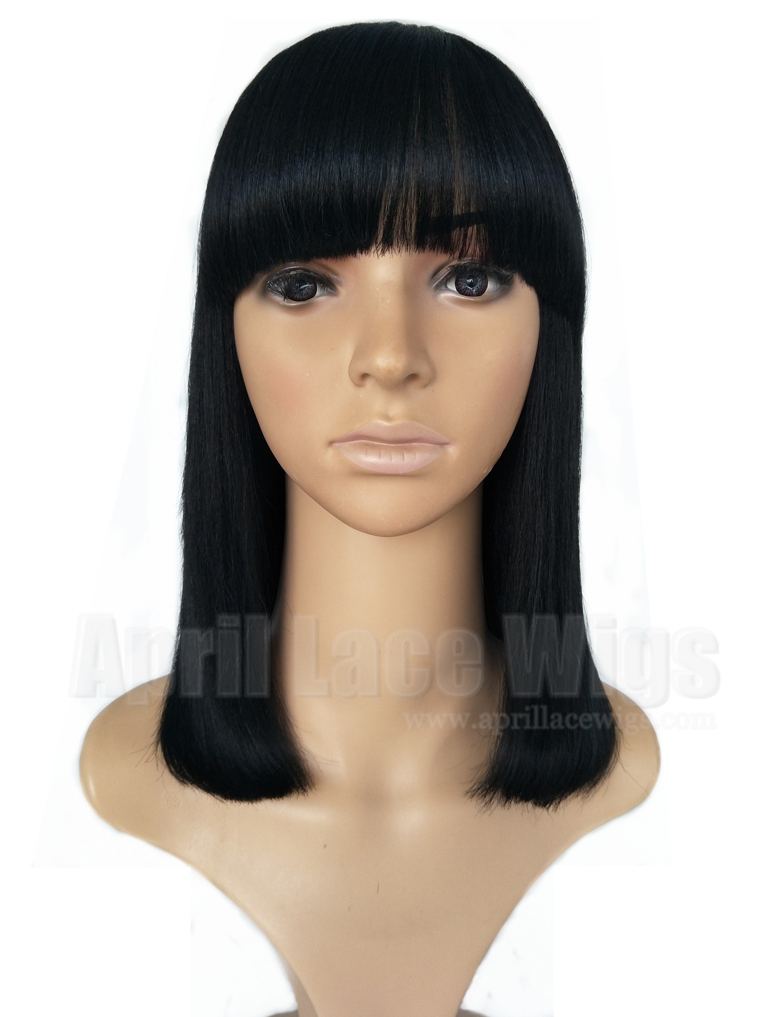 Remy hair blunt cut bob no lace machine made wig with a bang