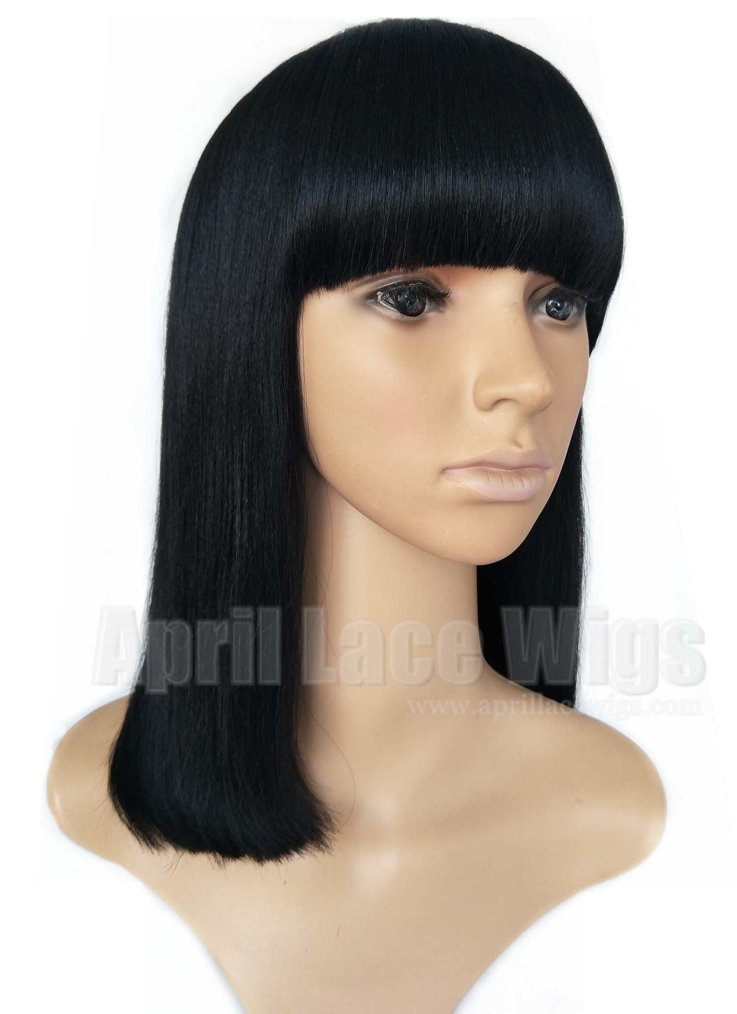 Remy hair blunt cut bob no lace machine made wig with a bang