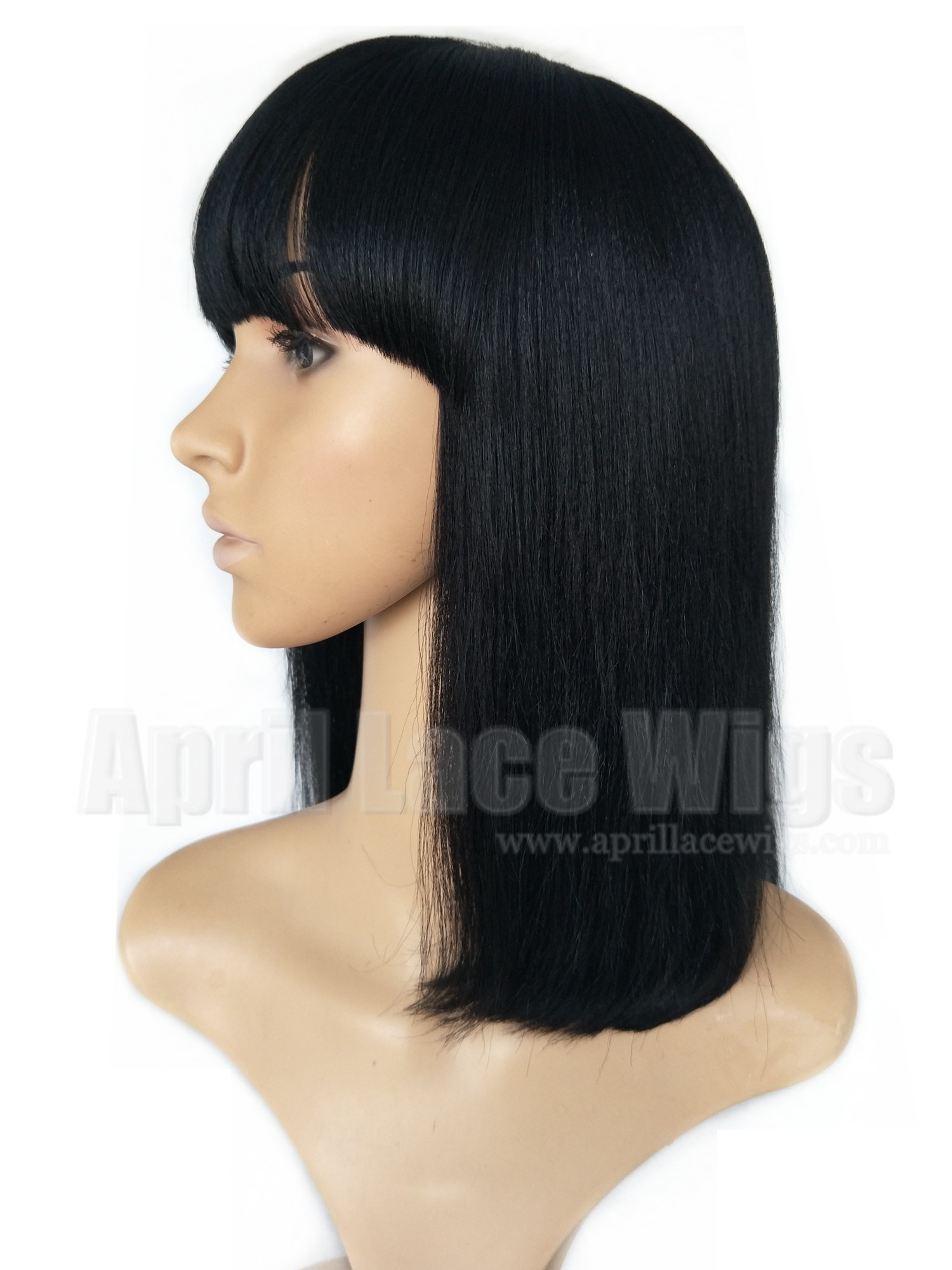 Remy hair blunt cut bob no lace machine made wig with a bang