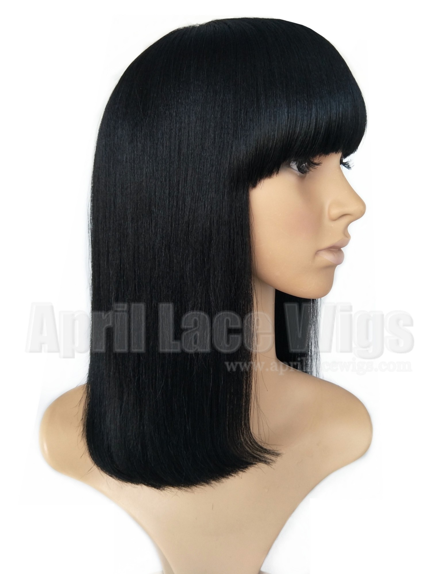 Remy hair blunt cut bob no lace machine made wig with a bang