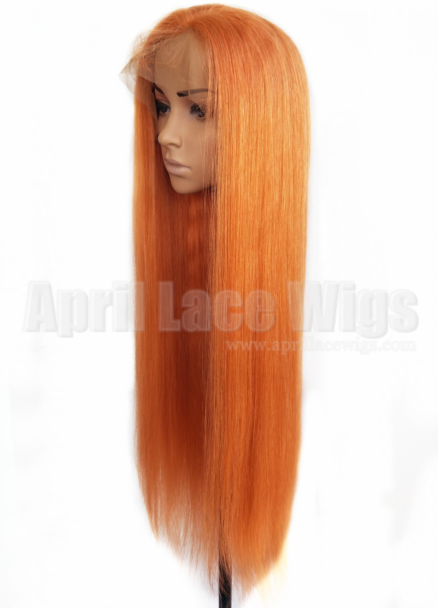Virgin hair orange color glueless lace front wig