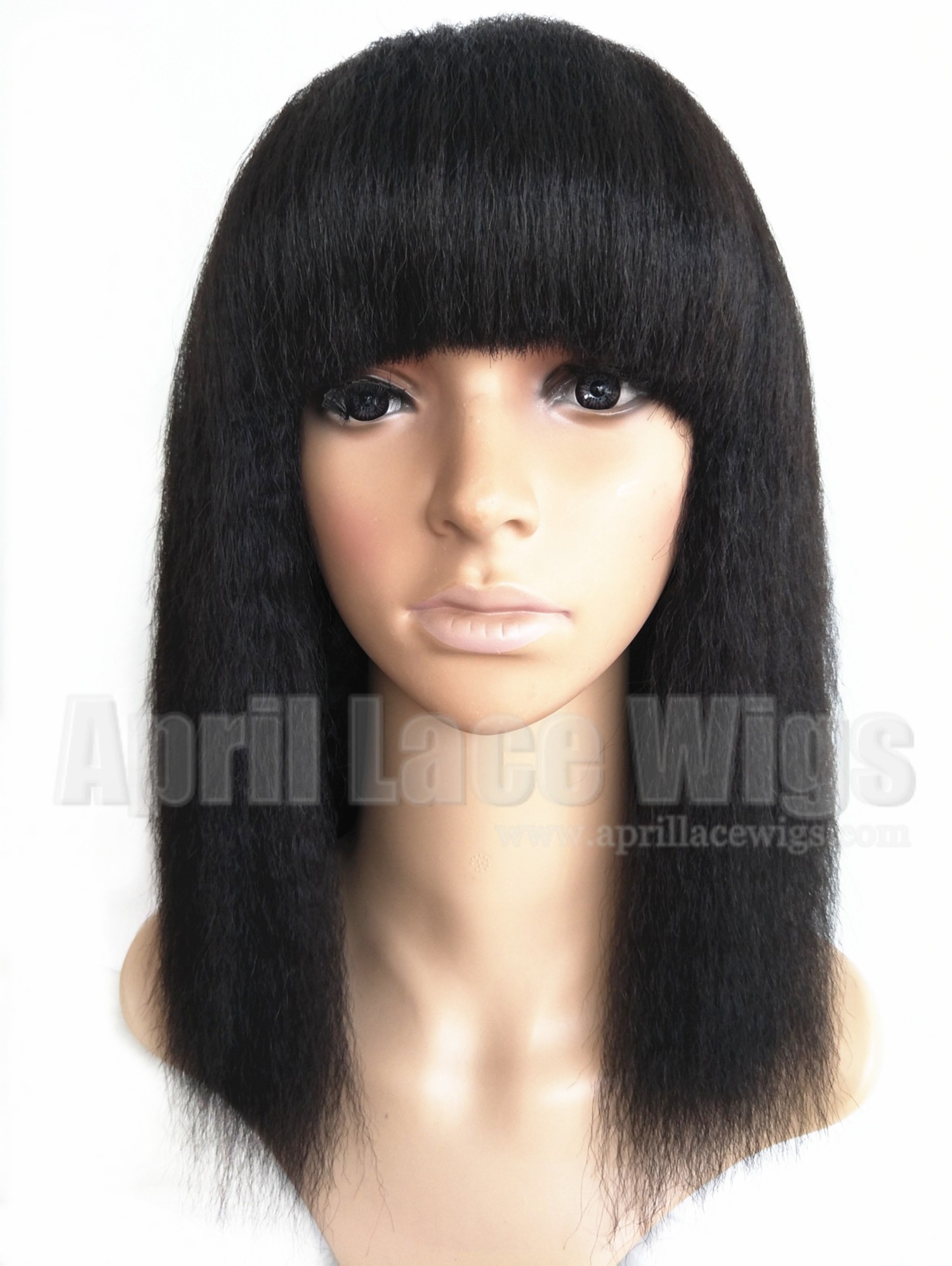 Italian yaki human hair machine made wig no lace with bangs