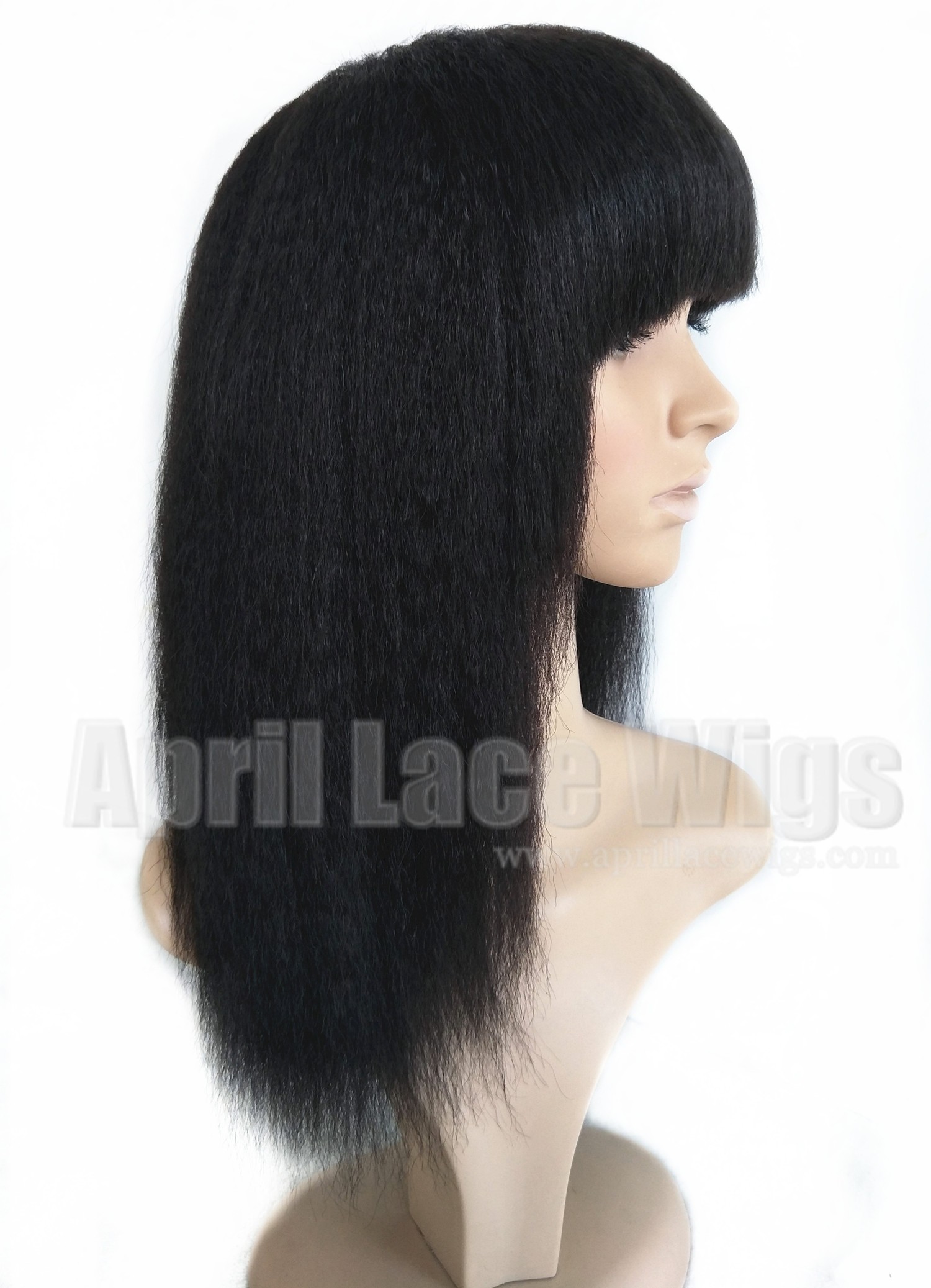 Italian yaki human hair machine made wig no lace with bangs