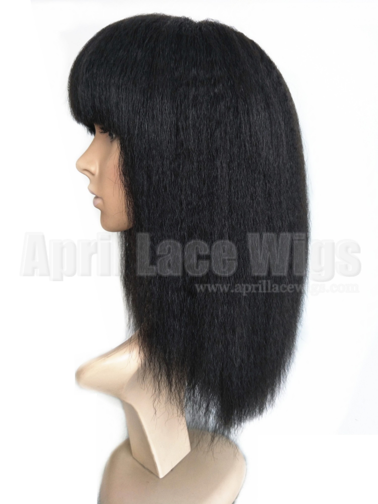 Italian yaki human hair machine made wig no lace with bangs