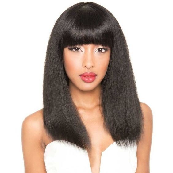 Italian yaki human hair machine made wig no lace with bangs