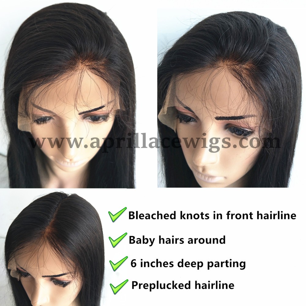 Brazilian virgin 150% density glueless 6 inches lace front wig preplucked hairline