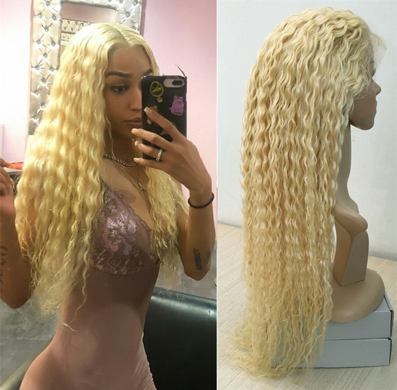 Color 613 blonde Brazilian virgin human hair full lace wig baby hair around