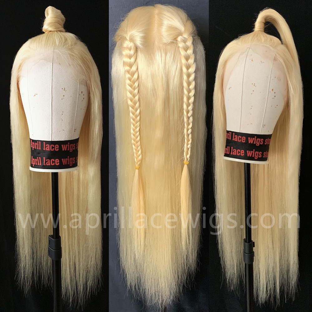 Color 613 blonde Brazilian virgin human hair full lace wig baby hair around