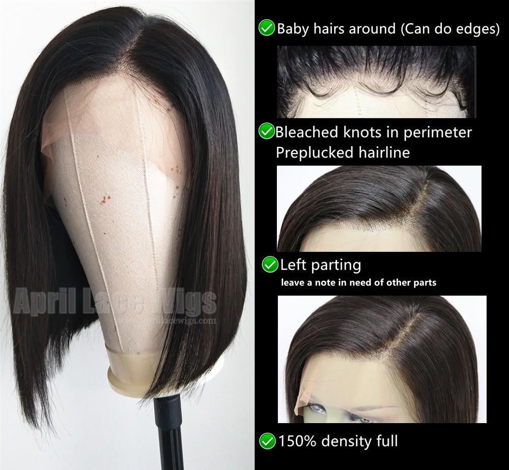 bob hair glueless 360 wig left parting, preplucked hairline