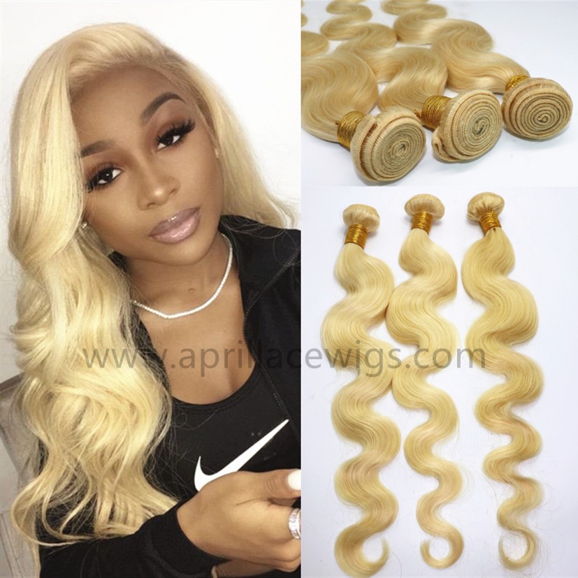 3 bundles color 613 blonde virgin human hair wefts