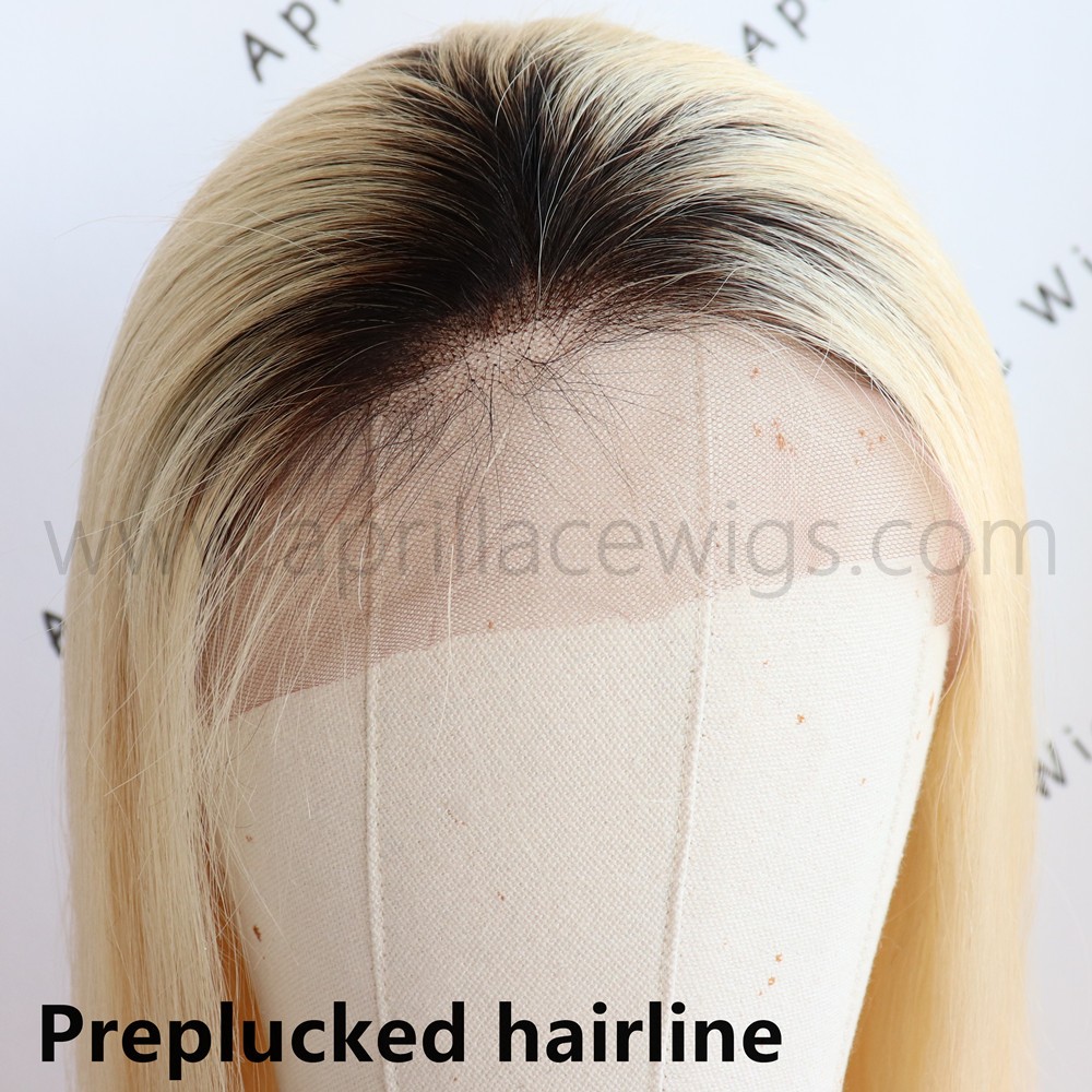 Best virgin human hair color 613 with dark roots 360 lace wig preplucked hairline