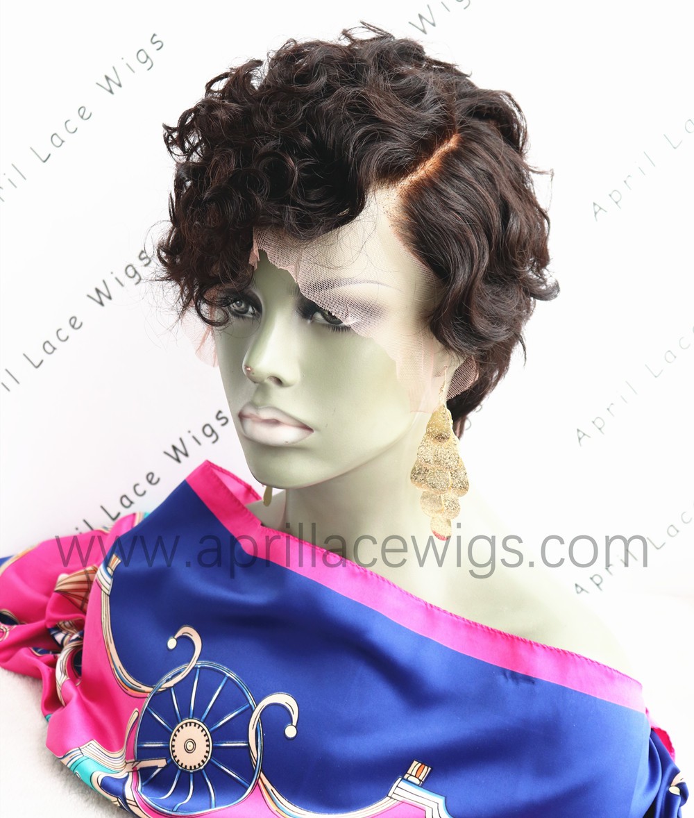 150% Density Full Human Hair Pixie Curly Glueless 13x6 Lace Front Wig