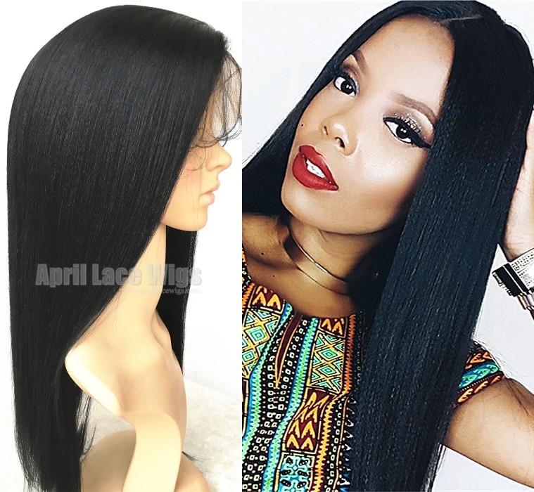 yaki straight human hair glueless full lace wig