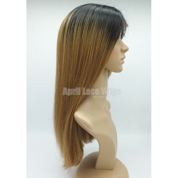 Ombre Color Honey Brown Blunt Cut Human Hair Full Lace Wig