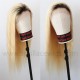 Best virgin human hair color 613 with dark roots 360 lace wig preplucked hairline  --BW0163