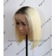 Virgin blonde lace front wig bob hair with dark roots 130% density preplucked hairline BB015