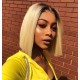 Virgin blonde lace front wig bob hair with dark roots 130% density preplucked hairline BB015