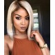 Virgin blonde lace front wig bob hair with dark roots 130% density preplucked hairline BB015