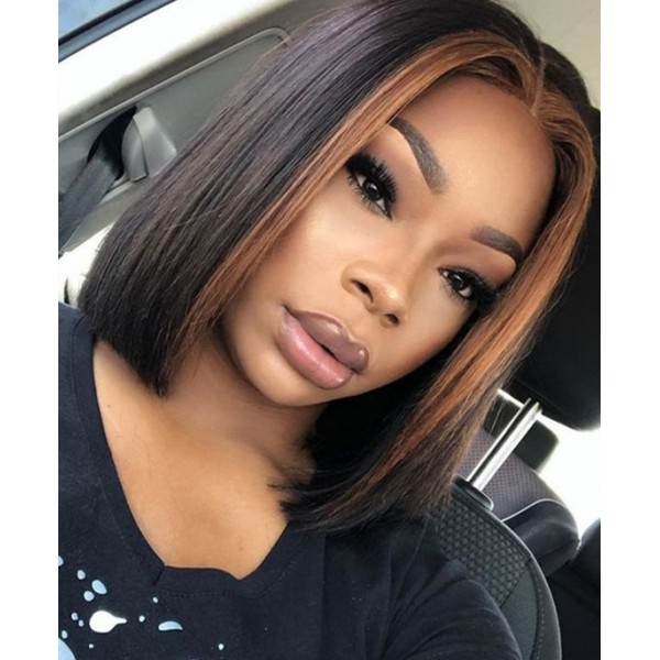 Highlight Color Bob Glueless Lace Front Wig Preplucked Hairline