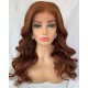 【Clearance】Brown Copper Long Wave Remy Human Hair 5x5 HD Lace Wig---21