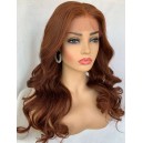 【Clearance】Brown Copper Long Wave Remy Human Hair 5x5 HD Lace Wig---21