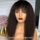 Italian yaki human hair machine made wig no lace with see through bangs BB114