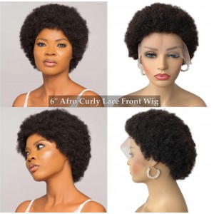 6 inches Afro Curly 13X4 Lace Front Human Hair Wig