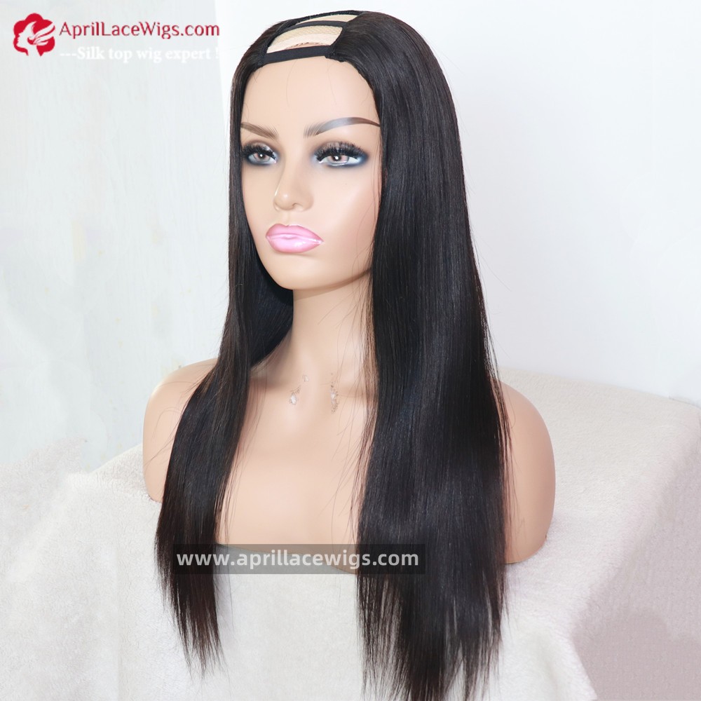 Human Hair Silk straight U part wig 150% density