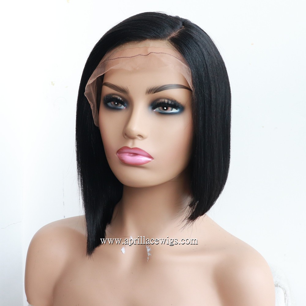 Indian Remy Light Yaki Asymmetrical Bob Full Lace Silk Top Wig Indian Remy Light Yaki Asymmetrical Bob Full Lace Silk Top Wig