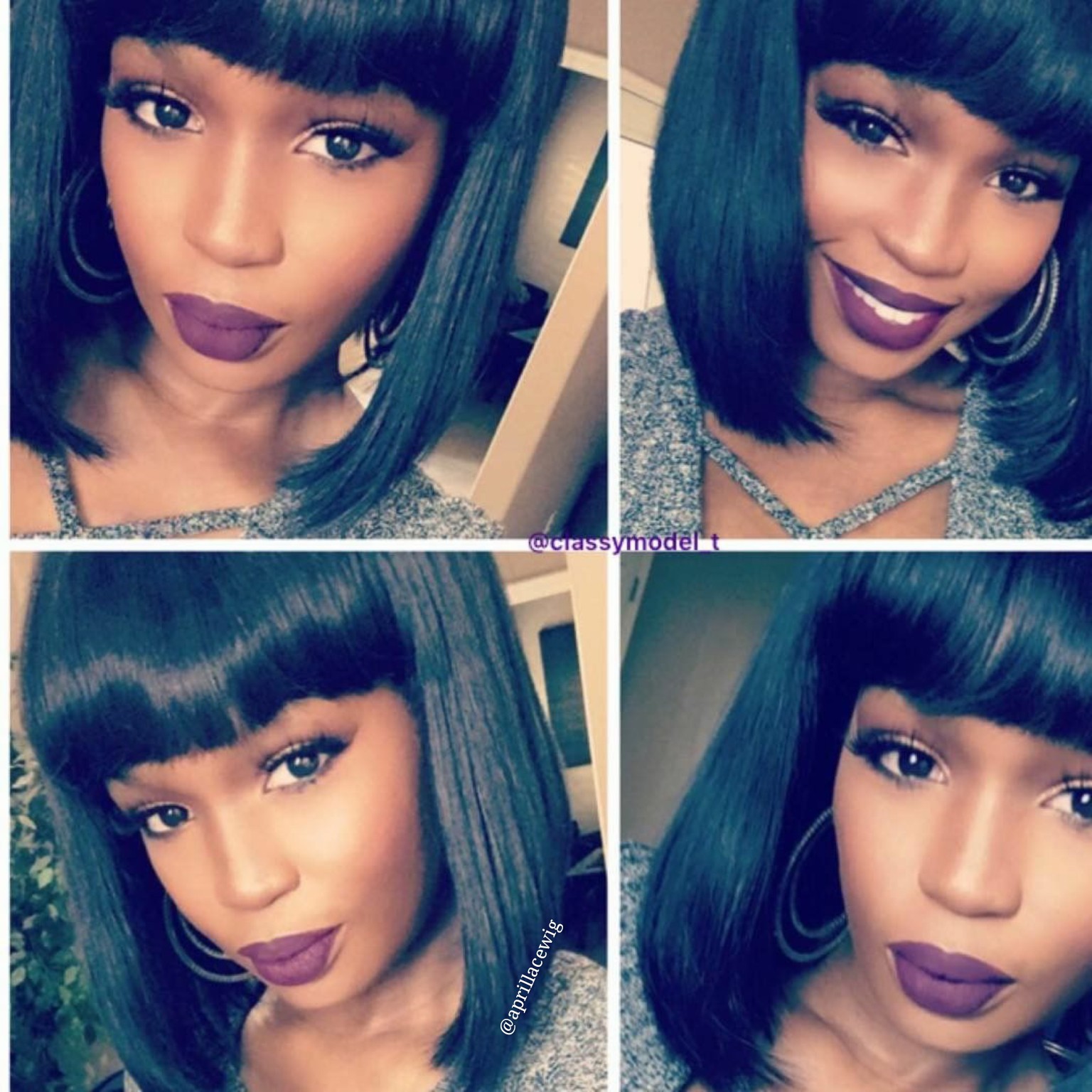 Indian remy blunt cut bob hair with bangs full lace wig