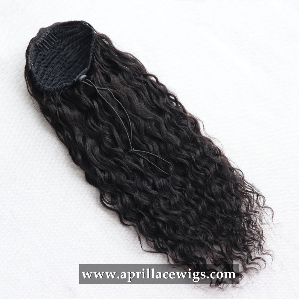 Water Wave Wrap Drawstring Ponytail Human Hair Extension