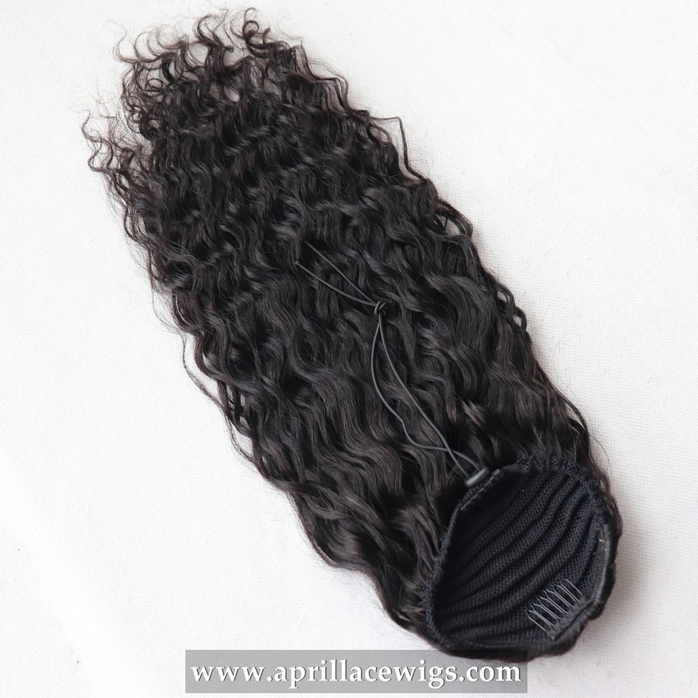 Water Wave Wrap Drawstring Ponytail Double Drawn Human Hair Extension