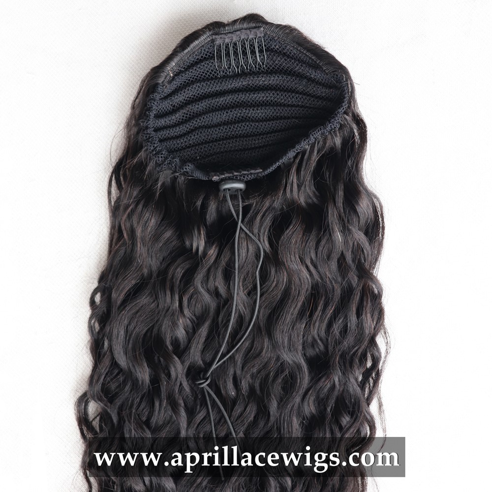 Water Wave Wrap Drawstring Ponytail Double Drawn Human Hair Extension